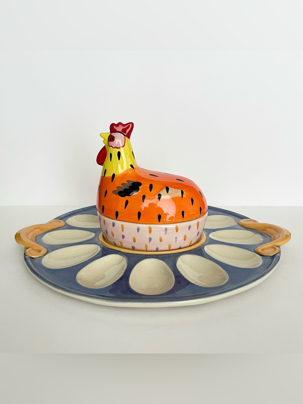 NEW Pistoulet by Pfaltzgraff Ceramic Deviled Egg Platter Chicken Bowl Whimsical